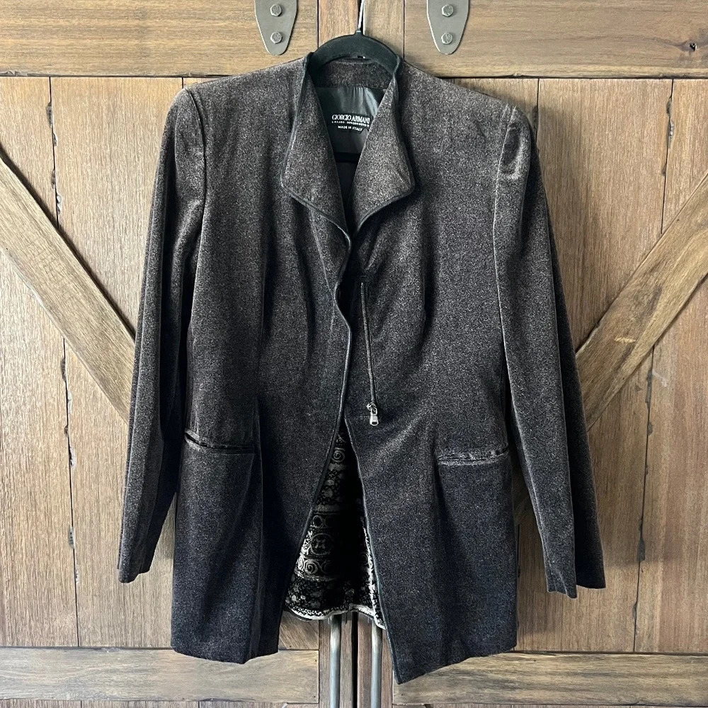 Giorgio Armani Vintage Women's Mid Zipper Brown Blazer Jacket Size 40 - Picture 2 of 11